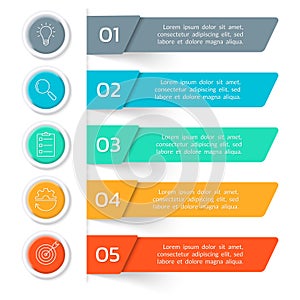 5 steps, option infographic. Menu, list design with business icons. Presentation, layout banner. Modern info graphic