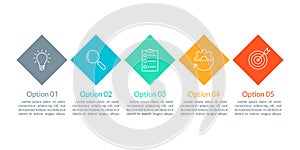 5 steps, option or levels info graphic design with five business icons. Modern elements for presentation, workflow layout