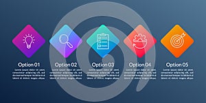 5 steps, option or levels info graphic design with five business icons. Modern elements for presentation, workflow layout