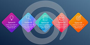 5 steps, option or levels info graphic design with five business icons. Modern elements for presentation, workflow layout