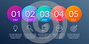 5 steps, option or levels info graphic design with five business icons. Modern elements for presentation, workflow layout
