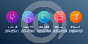 5 steps, option or levels info graphic design with five business icons. Modern elements for presentation, workflow layout