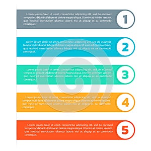 5 steps, option or levels infographic design. Vertical timeline info graphic template for presentation, information brochure.