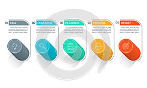 5 steps or options infographic. Timeline info graphic design with five circles. Modern business process layout with outline icons.