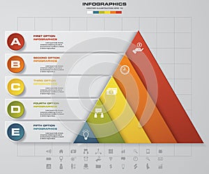 5 steps presentation char in pyramid shape. graphic or website layout. Vector.