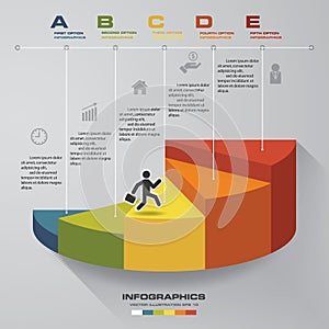 5 steps template for presentation. man walking on stairs use for Infographics design with 5 options timelines.