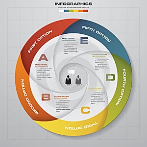 5 steps vector circle arrows for infographic. Template for diagram.