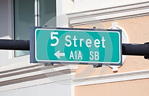 5 street green sign at Miami beach Florida USA
