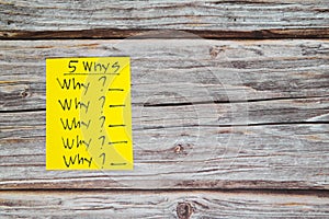 5 whys problem solving method root cause analysis business tool concept. Sticky note infographic