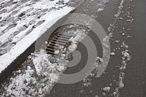 5 - Winter snow melts and enters a road side drainage system