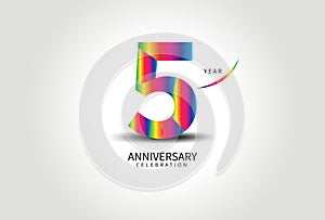 5 Year Anniversary Celebration Logo colorful vector, 5 Number Design, 5th Birthday Logo, Logotype Number, Vector Anniversary For