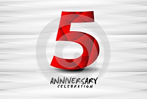 5 Year Anniversary Celebration Logo red polygon vector, 5 Number Design, 5th Birthday Logo, Logotype Number, Vector Anniversary