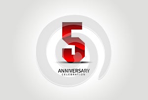 5 Year Anniversary Celebration Logo red vector, 5 Number Design, 5th Birthday Logo, Logotype Number, Vector Anniversary For