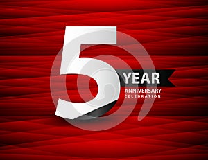 5 Year Anniversary Celebration Logo Vector On Red Background, 5 Number Design, 5th Birthday Logo, Logotype Number, Vector