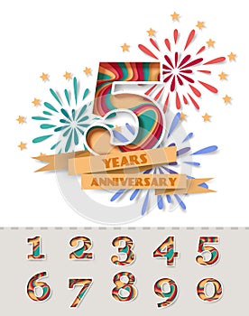 5 year anniversary greeting card, poster vector template