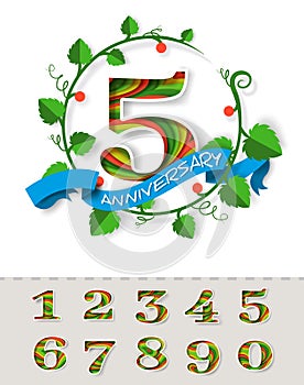 5 year anniversary greeting card, poster vector template