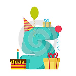 5 year Happy Birthday greeting card. 5th anniversary celebration