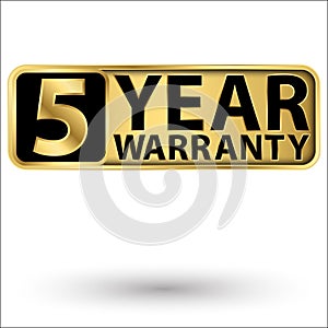 5 year warranty golden label, vector illustration