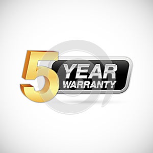 5 year warranty golden and silver badge isolated on white background