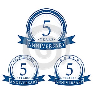 5 years anniversary celebration logotype. 5th anniversary logo collection. Set of anniversary design template.