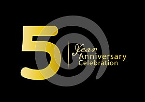 5 years anniversary celebration logotype gold color vector, 5th birthday logo, 5 number, anniversary year banner, anniversary