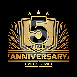 5 years anniversary celebration shield design template. 5th anniversary logo. Vector and illustration.