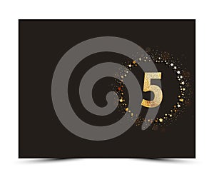 5 years anniversary decorated greeting / invitation card template with gold elements.