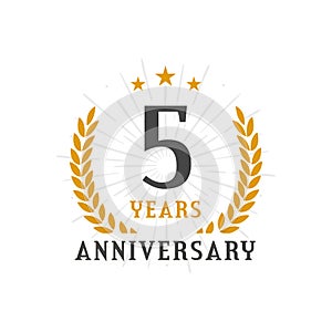 5 Years Anniversary golden laurel wreath logo badge