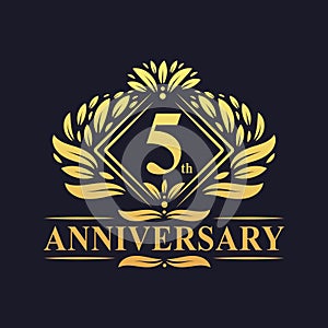 5 years Anniversary Logo, Luxury floral golden 5th anniversary logo