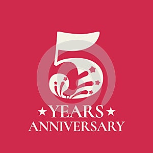 5 years anniversary vector icon, logo. Design element with graphic number