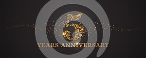 5 years anniversary vector icon, logo. Graphic design element with golden glitter number