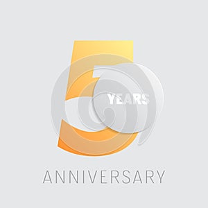 5 years anniversary vector icon, logo. Square graphic design element with golden color number