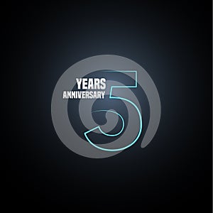 5 years anniversary vector logo, icon. Graphic design element with neon number