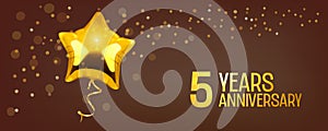 5 years anniversary vector logo, icon. Graphic element with golden color balloon