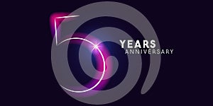 5 years anniversary vector logo, icon. Graphic symbol with neon 5th anniversary