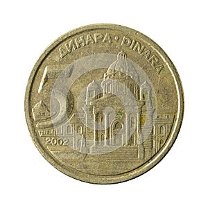 5 yugoslav dinar coin 2002 obverse isolated