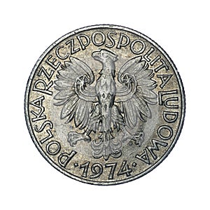 5 zlotys 1974 - Fisherman, five zlotys with a fisherman