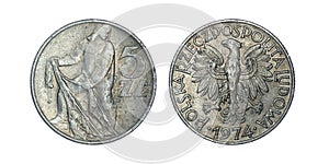 5 zlotys 1974 - Fisherman, five zlotys with a fisherman