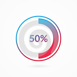 50% blue and red gradient pie chart sign. Percentage vector infographic symbol. Fifty percent circle diagram isolated