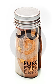 50 euro banknote with a bottle lid, concept price ceiling and europe