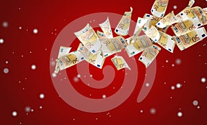 50 euro banknotes with snowflakes over red background 3d-illustration