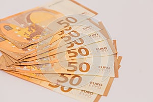 50 euro banknotes on white background