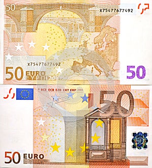 50 EURO MONEY BANKNOTE TWO SIDES