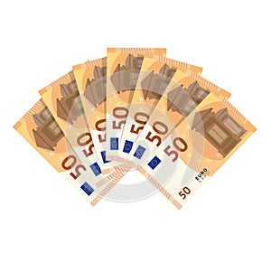 50 euro money banknotes fan isolated on white background.