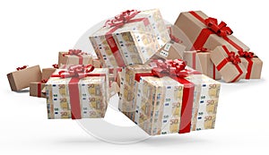 50 euro money wrapped brown packages delivery boxes 3d-illustration