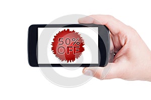 50 or fifty off discount price concept on smartphone