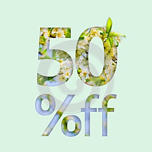 50% fifty percent off discount. The creative concept of spring sale, stylish poster, banner, promotion, ads.