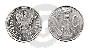 50 groszy coin on white isolated background