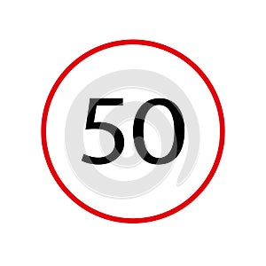 50 km/h speed limit sign. Isolated road signpost. Attention icon. Traffic laws. Vector illustration. Stock image.