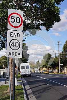50 km per hour sign and end of 40 area sign